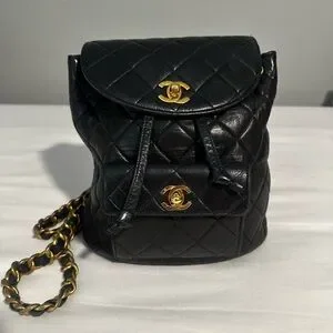 CHANEL | Bags | Chanel Black Quilted Backpack With Gold  display picture 1